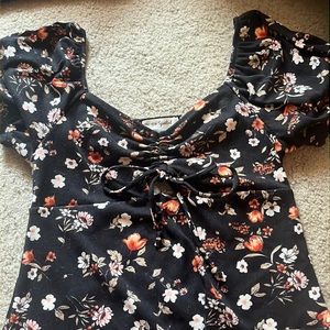 small orange, light pink, and white flower dress